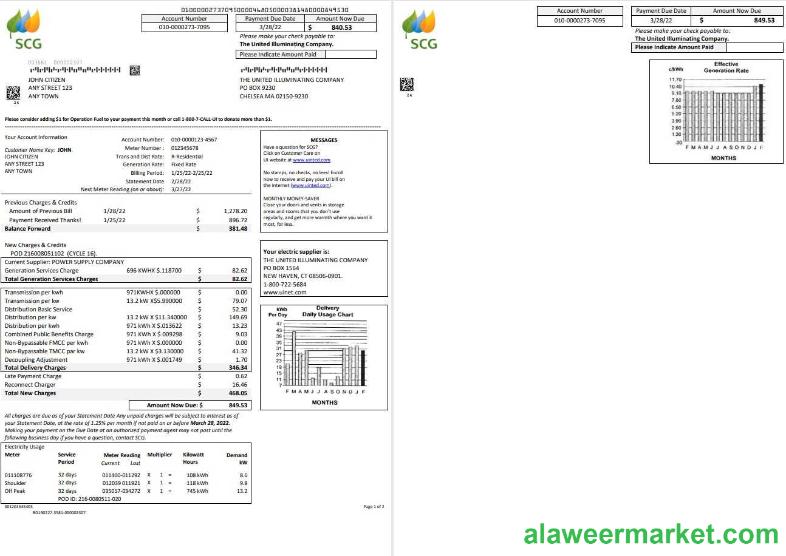 USA Massachusetts Chelsea SCG The United Illuminating Company, Word and PDF template, 2 pages
